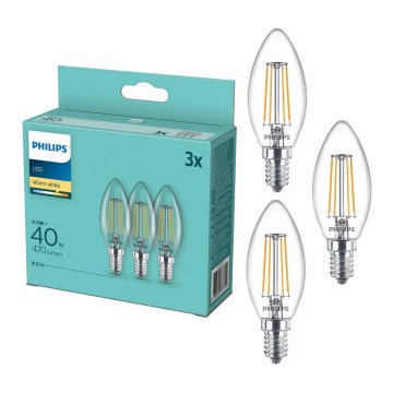 Set van 3 vintage LED-lampen Philips B35 E14/4,3W/230V 2700K