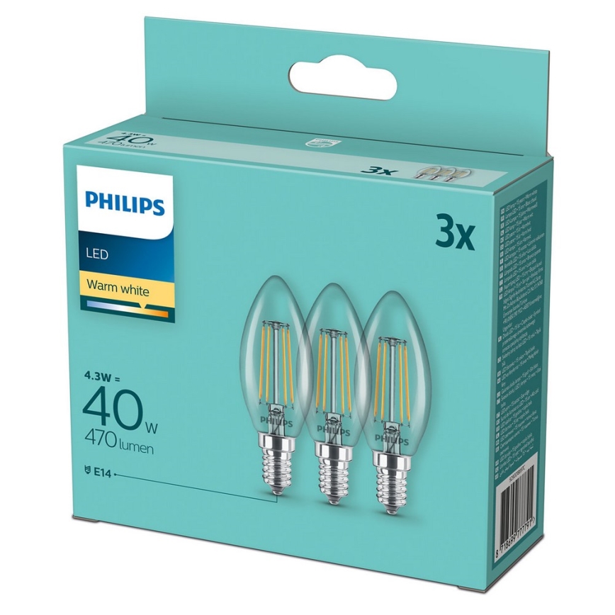 Set van 3 vintage LED-lampen Philips B35 E14/4,3W/230V 2700K