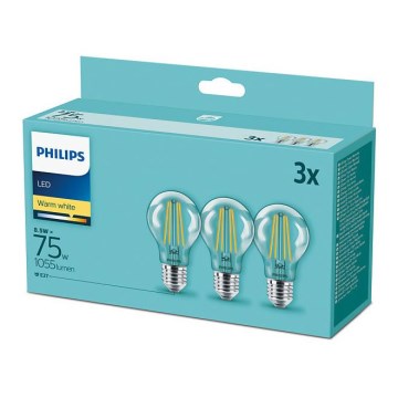 Set van 3 vintage LED-lampen Philips E27/8,5W/230V 2700K