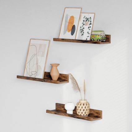 Set van 3 wandplanken SHELFY 38 x 5 x 10 cm, bruin