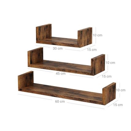 Set van 3 wandplanken SHELFY, bruin