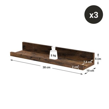 Set van 3 wandplanken SHELFY, bruin