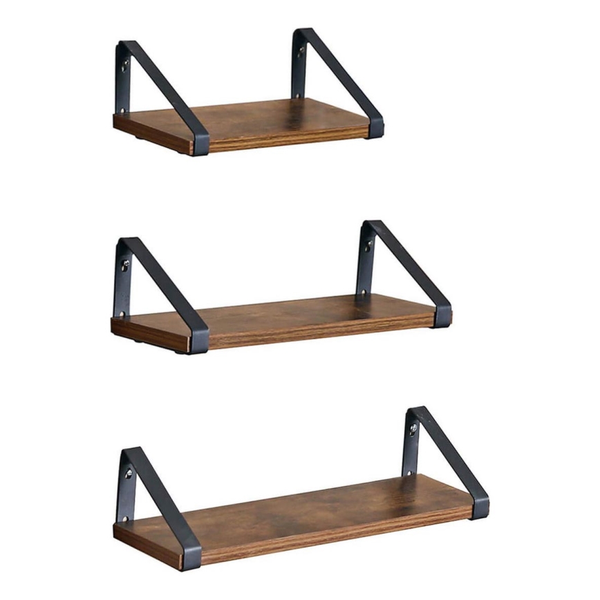 Set van 3 wandplanken SHELFY bruin/zwart