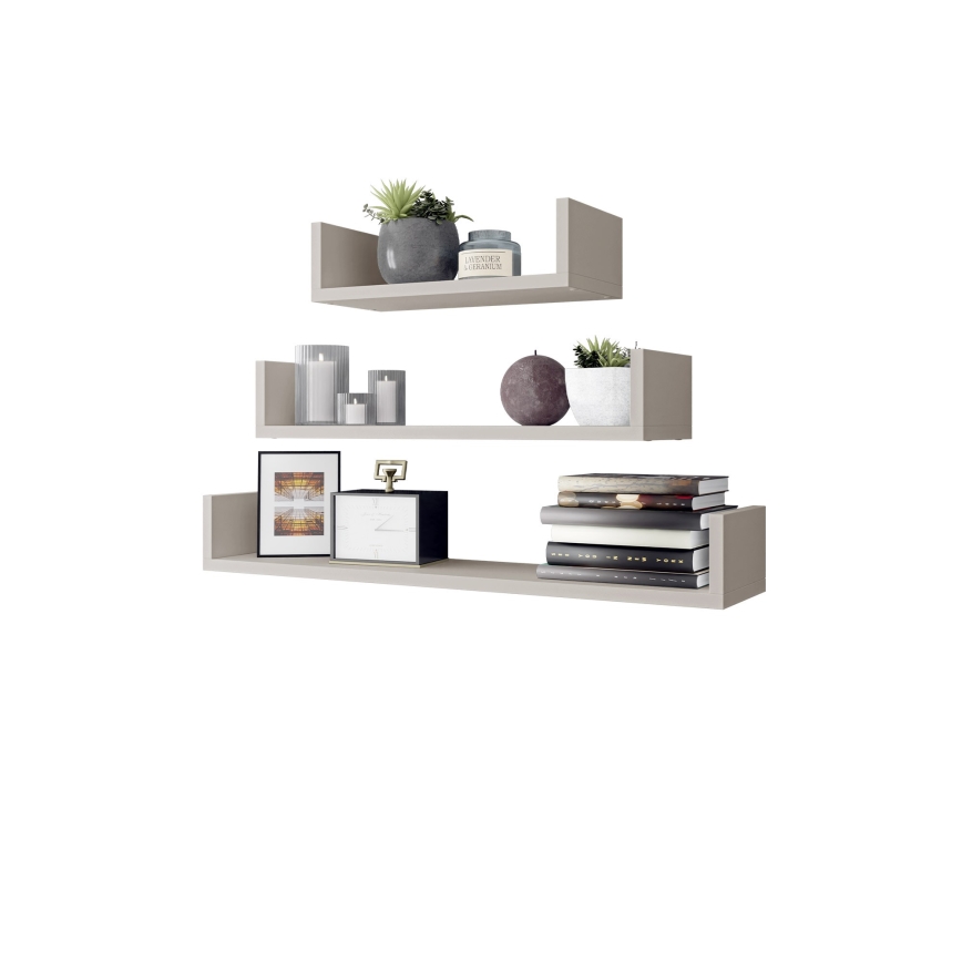 SET van 3 wandplanken TRIO 40/60/80x11x18 cm kasjmier