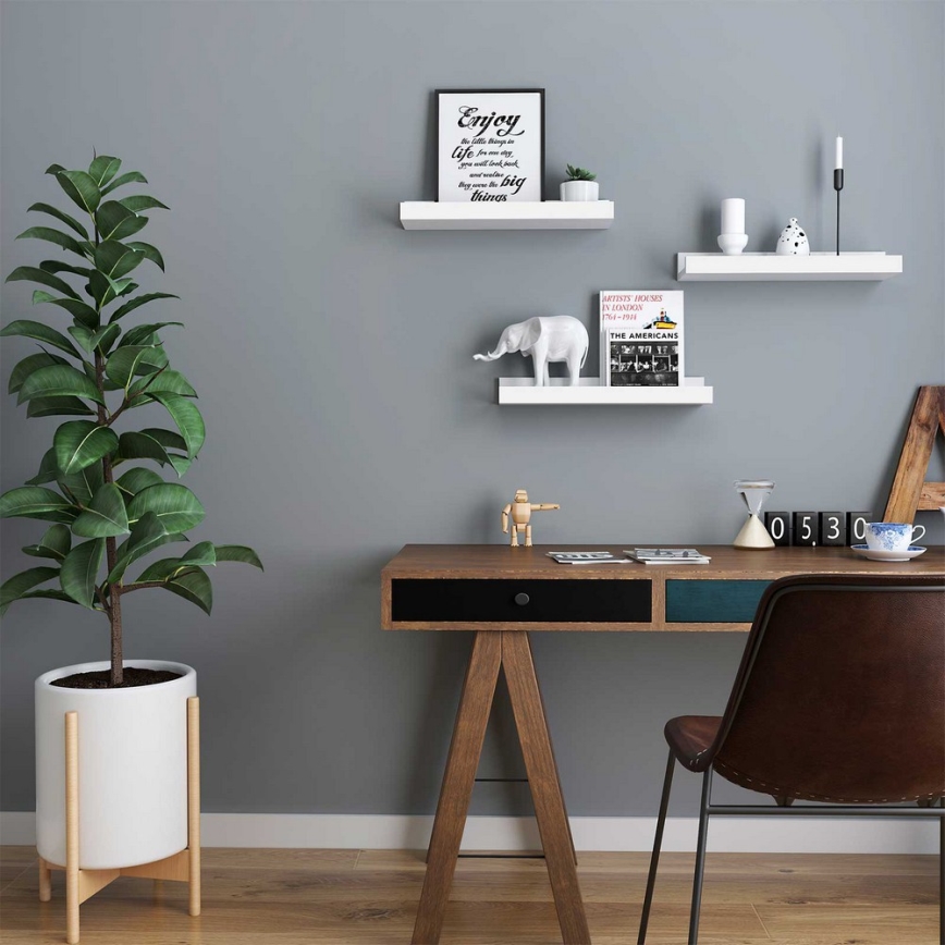 Set van 3 witte wandplanken SHELFY