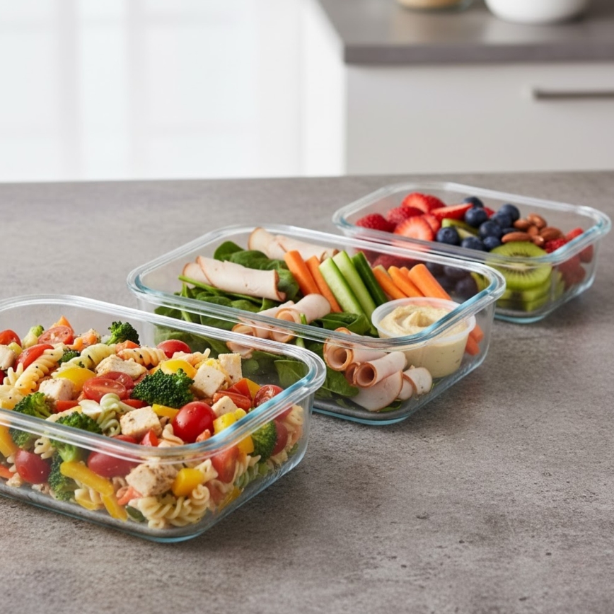 Set van 4 bewaardozen voor voedsel – transparant/mint