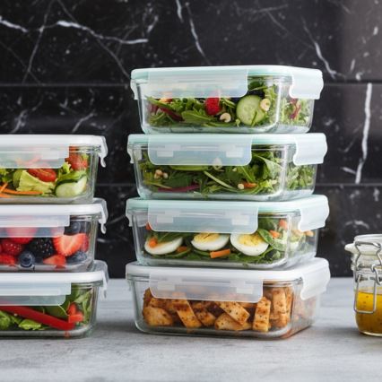 Set van 4 bewaardozen voor voedsel – transparant/mint
