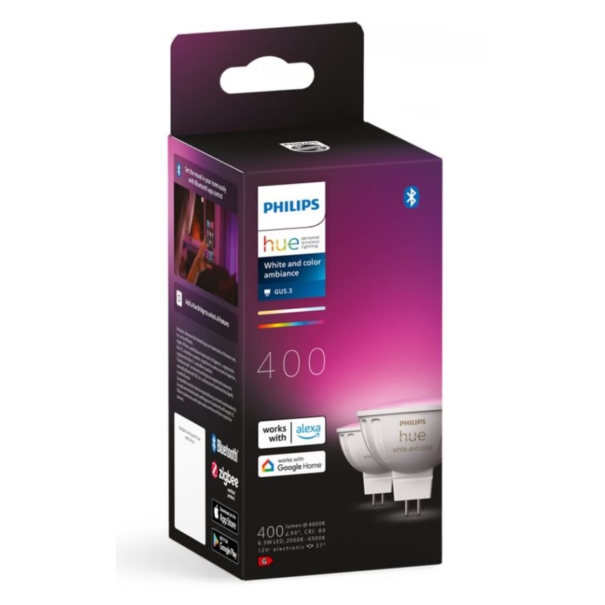 Set van 4 dimbare Philips Hue White and Color Ambiance LED RGBW-lampen GU5,3/MR16/6,3W/12V 2000-6500K
