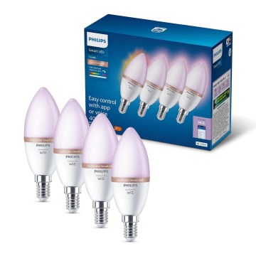 Set van 4 dimbare RGB LED-lampen Philips SMART C37 E14/4,9W/230V 2200-6500K