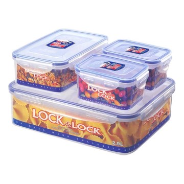 Set van 4 voedselcontainers LOCK, 0,47/1/3,9 l, blauw/doorzichtig