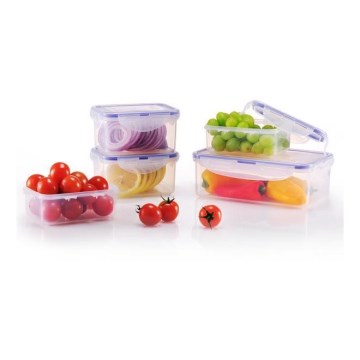 Set van 5 bewaardozen voor voedsel LOCK, blauw/transparant