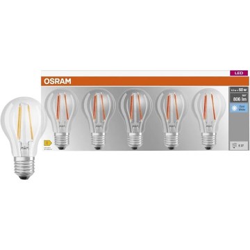 Set van 5 LED-lampen BASE CLASSIC FILAMENT A60 E27/7W/230V 4000K - Osram