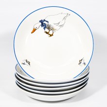 Set van 6 diepe keramische borden 22 cm wit blauw