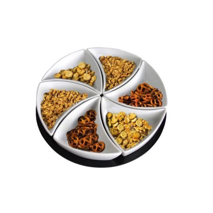 Set van 6 kommen met dienblad TORO, keramiek/hout