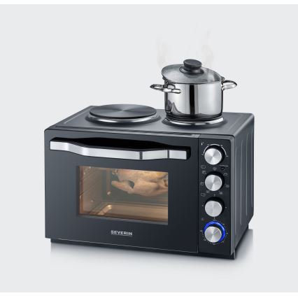 Severin TO 2074 - Heteluchtoven met grill en kookplaten 2500W/230V 30 l zwart