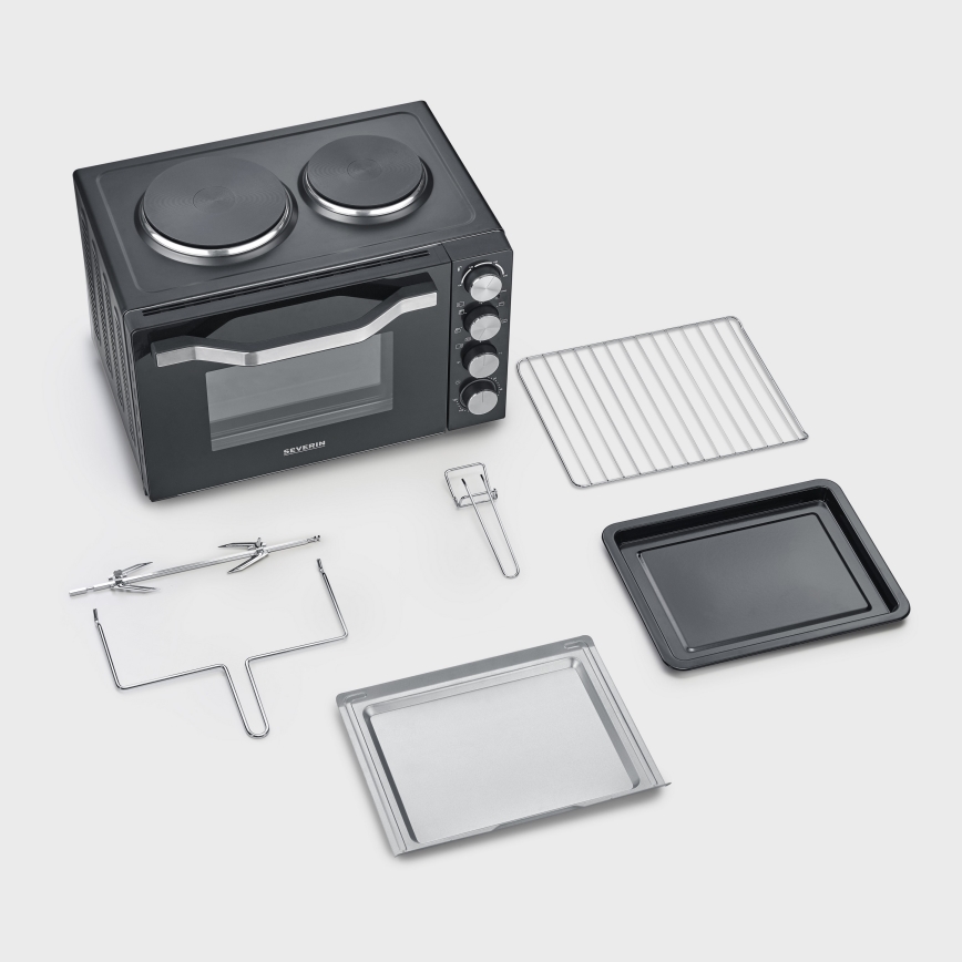 Severin TO 2074 - Heteluchtoven met grill en kookplaten 2500W/230V 30 l zwart