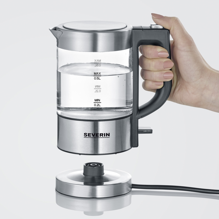 Severin WK 3472 - Snelle waterkoker 0,5 l 1100W/230V RVS/glas