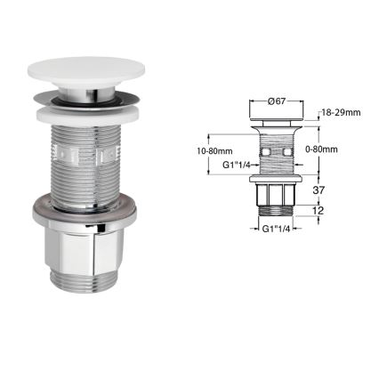 Silfra - Wastafelafvoer Ø 6,7 cm, wit / glanzend chroom