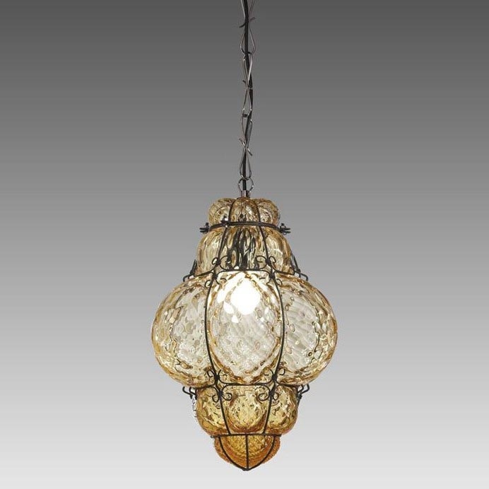 SIRU - Hanglamp aan een ketting CLASSIC 1xE27/60W/230V diameter 30 cm beige/zwart Venetiaans glas