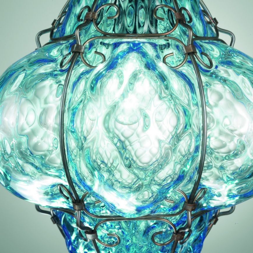 SIRU- Hanglamp aan een ketting CLASSIC 1xE27/60W/230V diameter 30 cm blauw/zwart Venetiaans glas