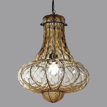 SIRU - Hanglamp aan een ketting DOGE 1xE27/60W/230V diameter 30 cm beige/zwart Venetiaans glas