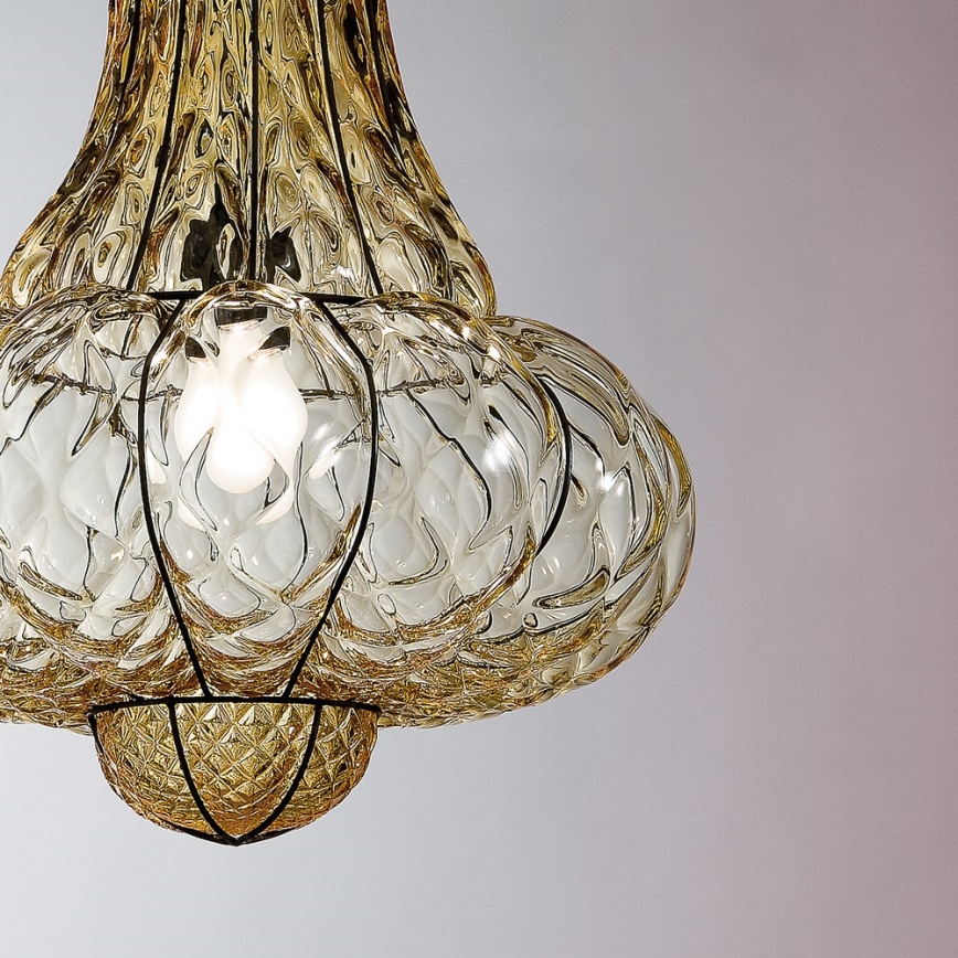 SIRU - Hanglamp aan een ketting DOGE 1xE27/60W/230V diameter 30 cm beige/zwart Venetiaans glas