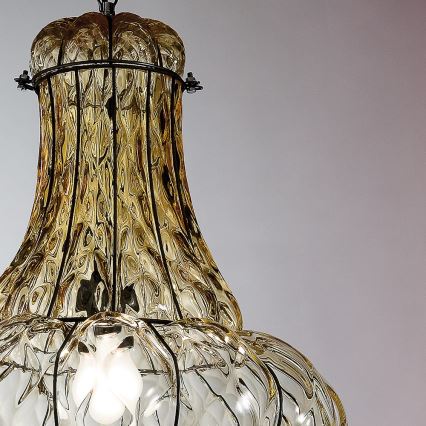 SIRU - Hanglamp aan een ketting DOGE 1xE27/60W/230V diameter 30 cm beige/zwart Venetiaans glas