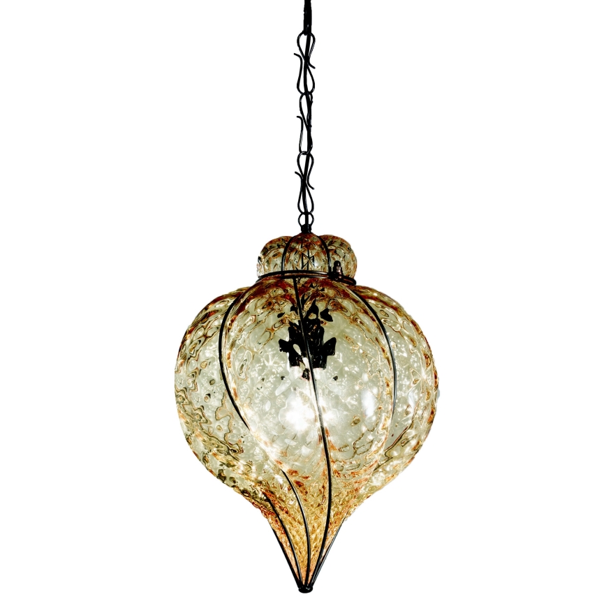 SIRU - Hanglamp aan een ketting GOCCIA 1xE27/60W/230V diameter 25 cm beige/bruin Venetiaans glas