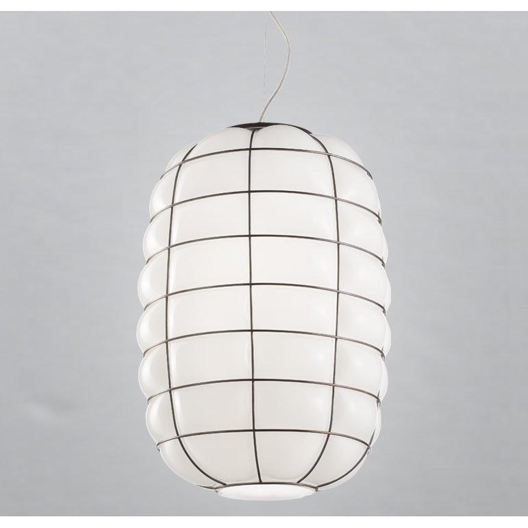SIRU - Hanglamp aan een koord LANTERNA 1xE27/60W/230V diameter 32 cm zwart/wit Venetiaans glas