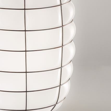 SIRU - Hanglamp aan een koord LANTERNA 1xE27/60W/230V diameter 32 cm zwart/wit Venetiaans glas