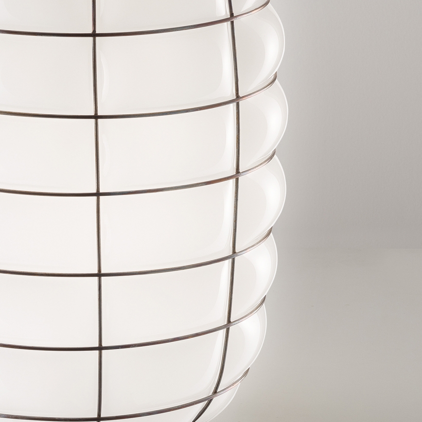 SIRU - Hanglamp aan een koord LANTERNA 1xE27/60W/230V diameter 32 cm zwart/wit Venetiaans glas