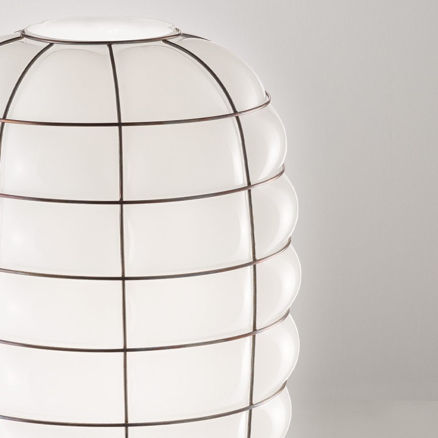 SIRU - Hanglamp aan een koord LANTERNA 1xE27/60W/230V diameter 32 cm zwart/wit Venetiaans glas