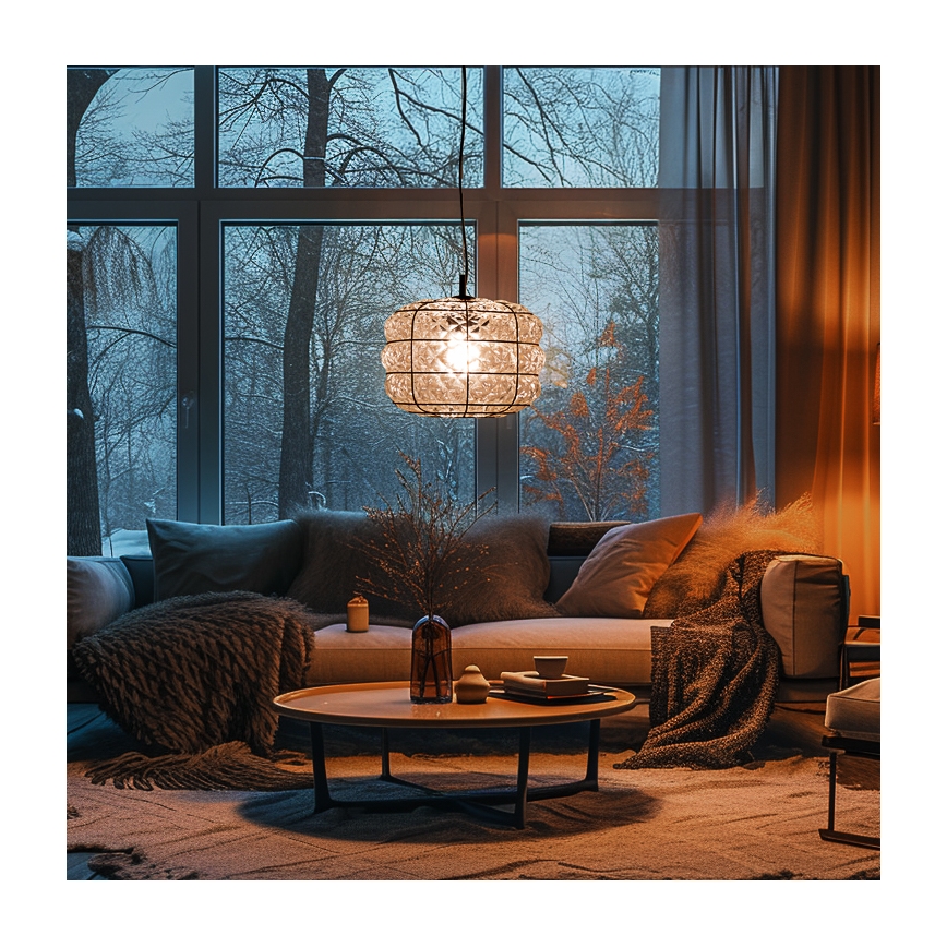 SIRU - Hanglamp aan een koord TERRA 1xE27/60W/230V zwart/doorzichtig Venetiaans glas