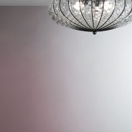 SIRU - Plafondlamp ACCADEMIA 3xE27/60W/230V doorzichtig/zwart Venetiaans glas