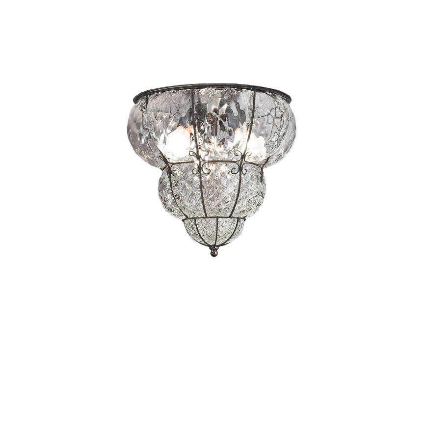 SIRU - Plafondlamp CLASSIC 3xE14/40W/230V diameter 25 cm doorzichtig/zwart Venetiaans glas