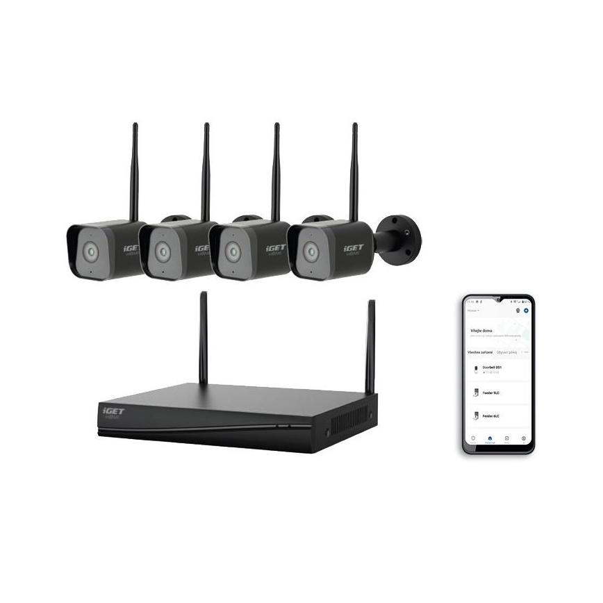 Slim camerasysteem + 4× camera's met 2K+-sensor, 12V, IP65, Wi‑Fi (Tuya)