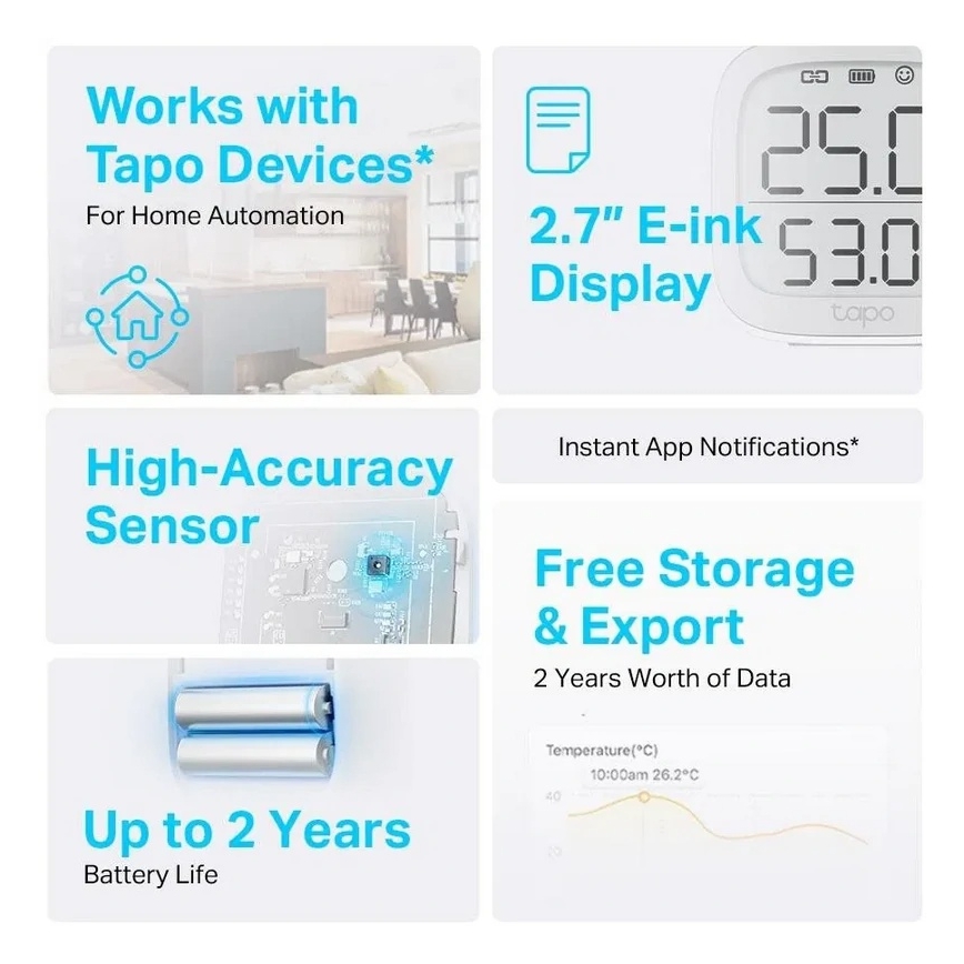 Slimme monitor voor het meten van temperatuur en luchtvochtigheid 2xAAA