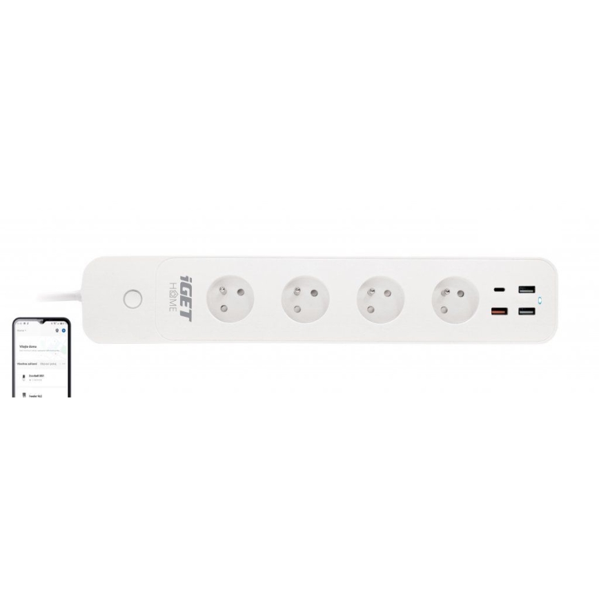 Smart extension kabel met schakelaar 1,5 m 4Z + 4xUSB Wi-Fi