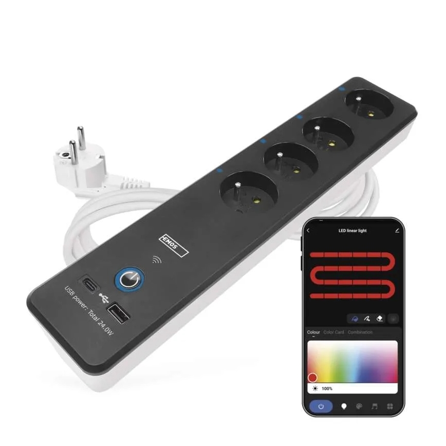Smart verlenging kabel met een schakelaar GoSmart 4Z + 1xUSB-A + 1xUSB-C 2 m Wi-Fi Tuya