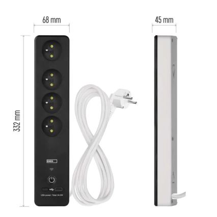 Smart verlenging kabel met een schakelaar GoSmart 4Z + 1xUSB-A + 1xUSB-C 2 m Wi-Fi Tuya