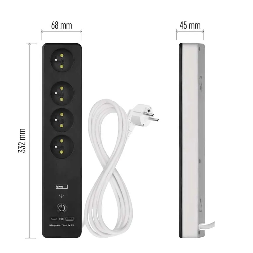 Smart verlenging kabel met een schakelaar GoSmart 4Z + 1xUSB-A + 1xUSB-C 2 m Wi-Fi Tuya