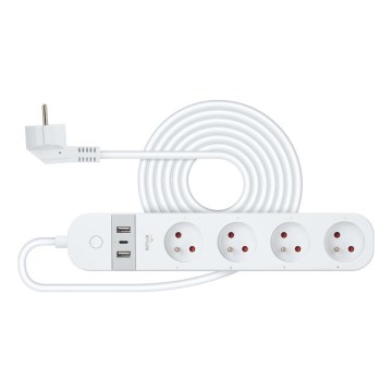 Smart verlenging kabel met schakelaar 4Z Type E + 2x USB-A + 1x USB-C 1,5m Wi-Fi Tuya wit