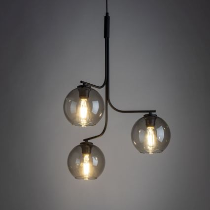 Snoerlamp CESAR 3xE27/15W/230V zwart/rookgrijs
