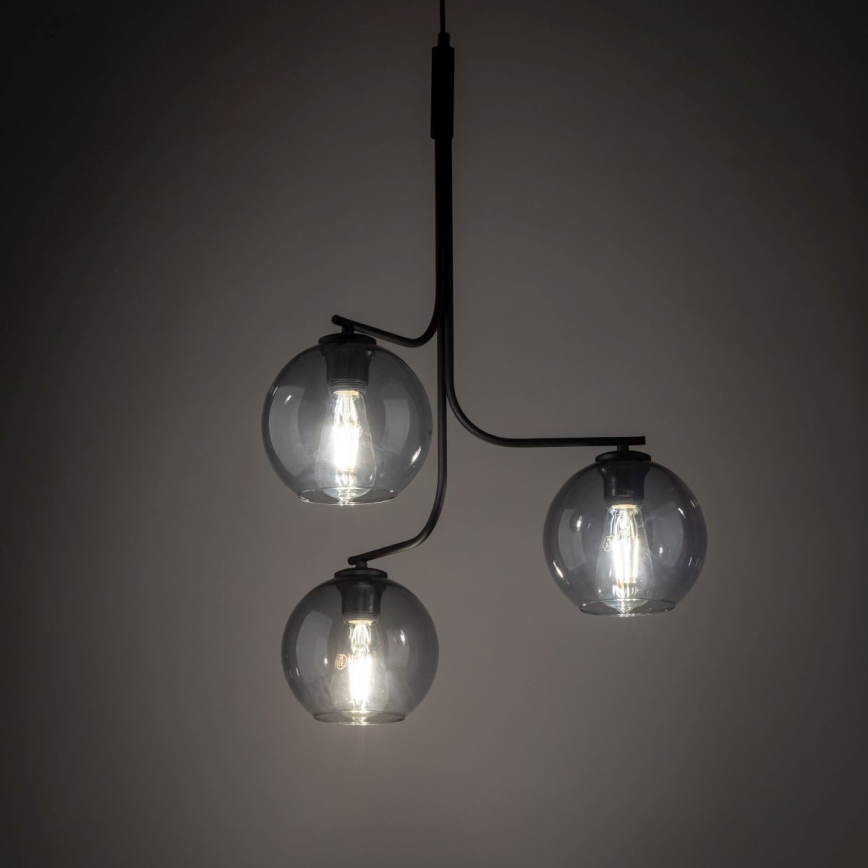 Snoerlamp CESAR 3xE27/15W/230V zwart/rookgrijs