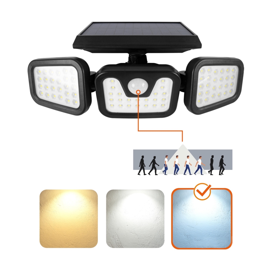 Solar LED Schijnwerper met Sensor LED/1,5W/3,7V 6000K IP44 2400 mAh