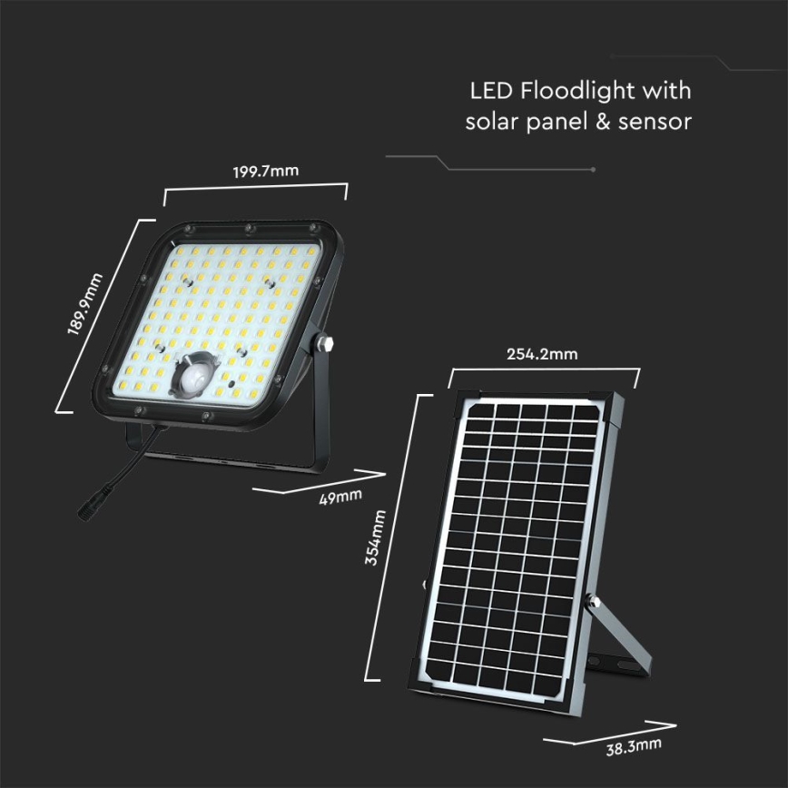 Solar LED Schijnwerper met Sensor LED/30W/6,4V 4000K + afstandsbediening