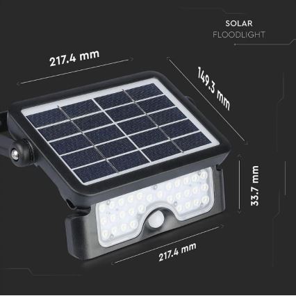 Solar LED Schijnwerper met Sensor LED/5W/3,7V IP65 4000K 3000 mAh