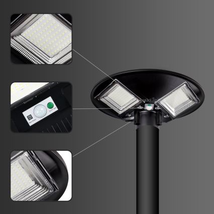 LED Dimbare zonne-straatlantaarn met sensor LED/15W/6V 11000 mAh 6500K IP65 zwart + afstandsbediening