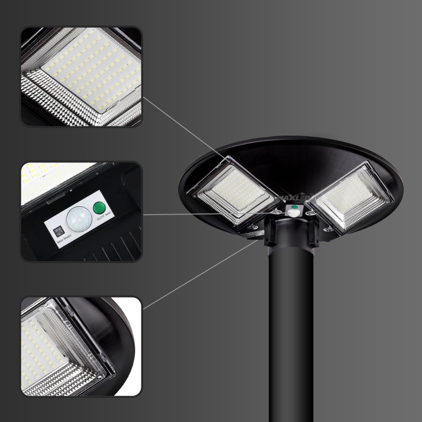 LED Dimbare zonne-straatlantaarn met sensor LED/15W/6V 11000 mAh 6500K IP65 zwart + afstandsbediening