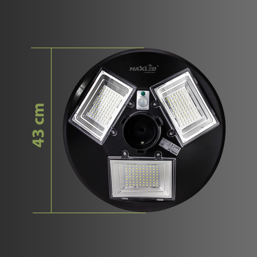 LED Dimbare zonne-straatlantaarn met sensor LED/15W/6V 11000 mAh 6500K IP65 zwart + afstandsbediening